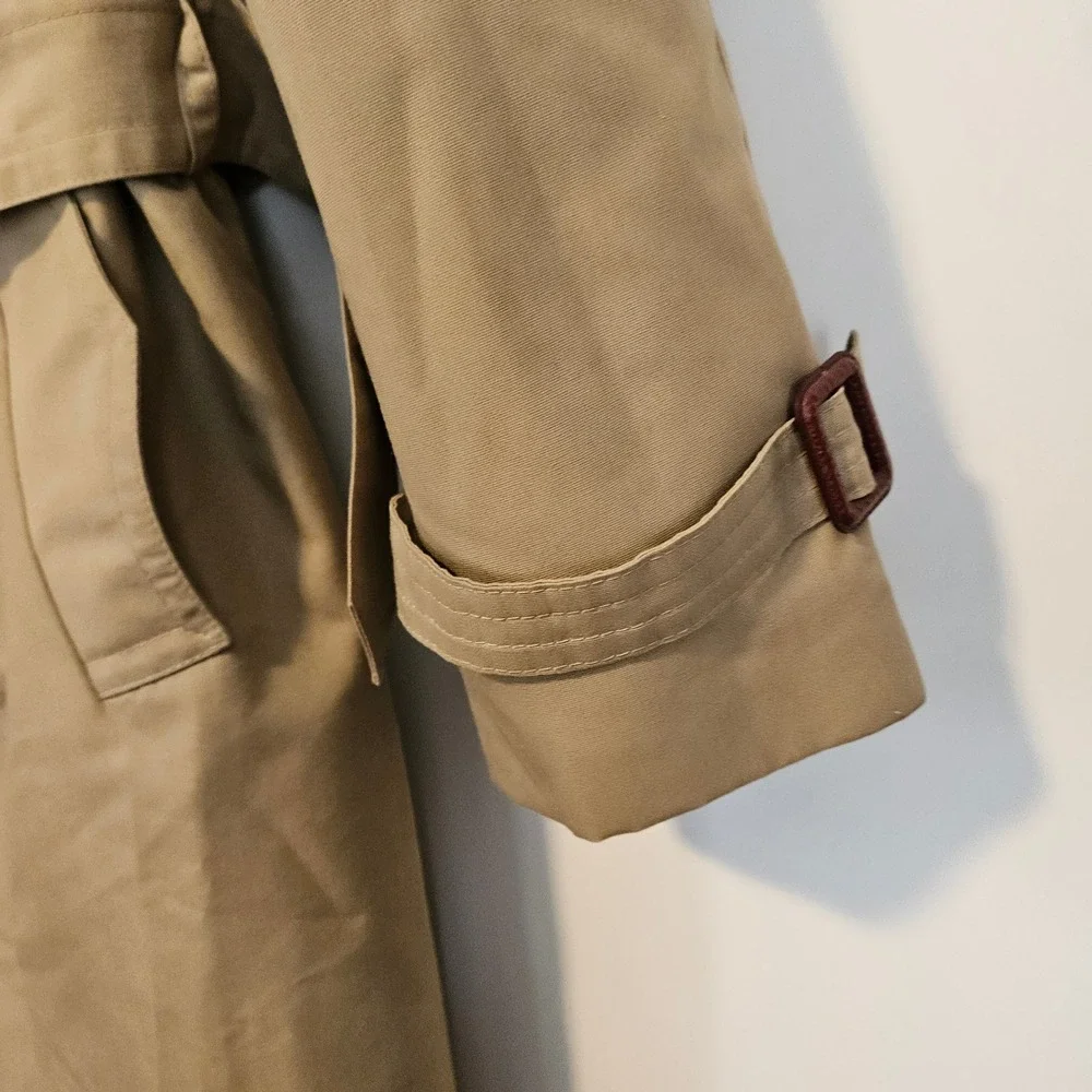 Vintage Sears Double Breasted Trench Coat Belted Mens 42 Beige Tan Detective